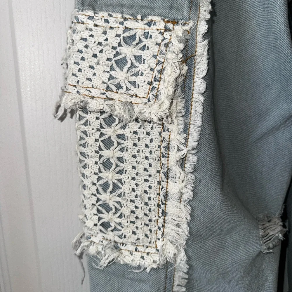 POL Women's Light Blue Jeans with Lace crochet Detail Rebel Joggers Sz S - Picture 6 of 11